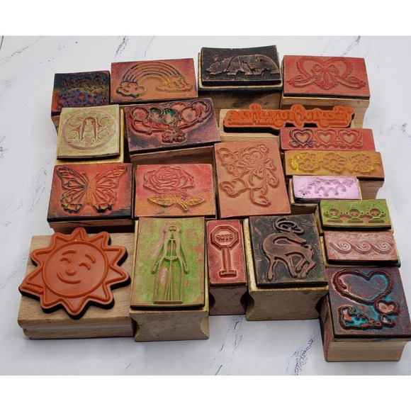 Lot of 20 Colorful Various Themes Wood Mounted Rubber Stamps - Picture 6 of 10